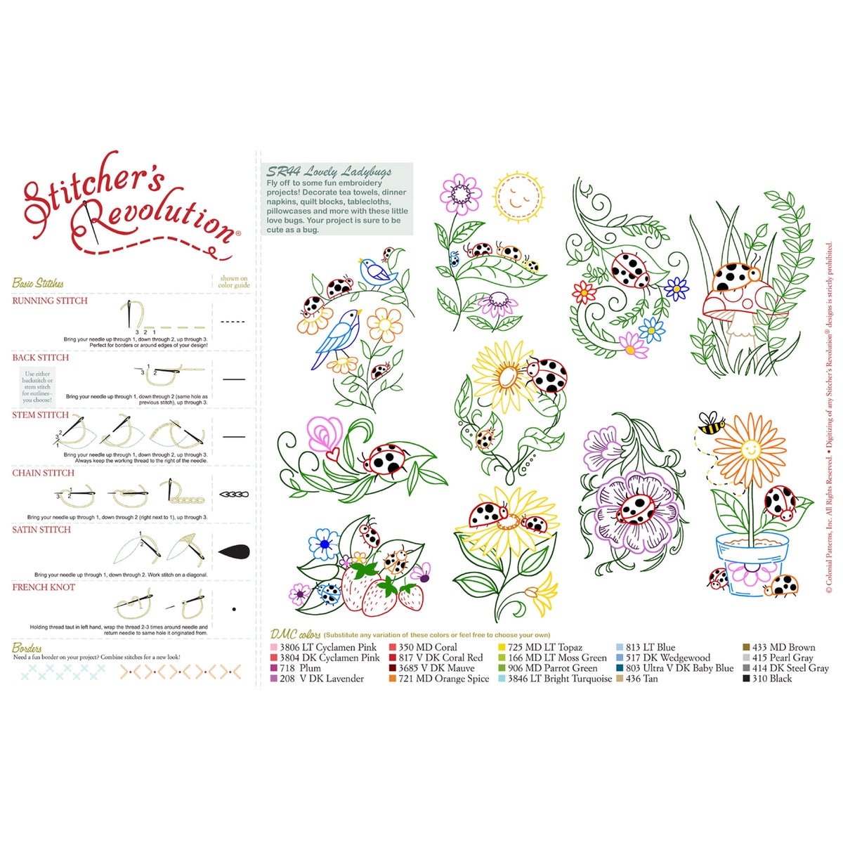 (3 pack) Stitcher's Revolution Brand Ladybugs Iron-on Transfer Pattern for Embroidery — product image 4