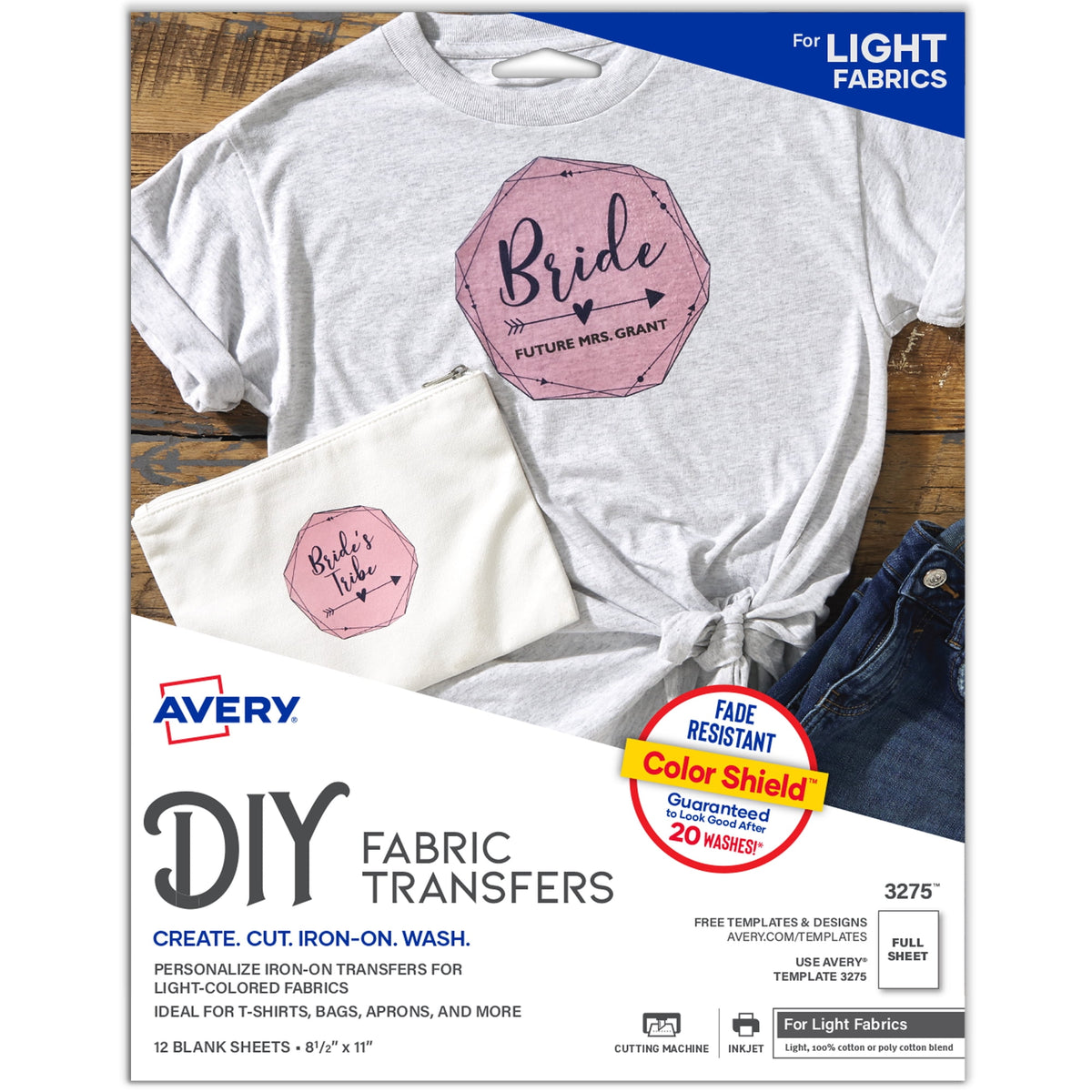 Avery Heat Transfer Paper for Light Fabrics, 12 Sheets (3275)