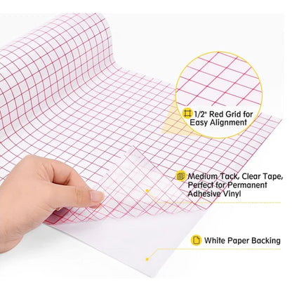 HTVRONT Transfer Tape PET for Adhesive Vinyl for Stickers Decals Doors & Windows 12*13ft-Red Grid