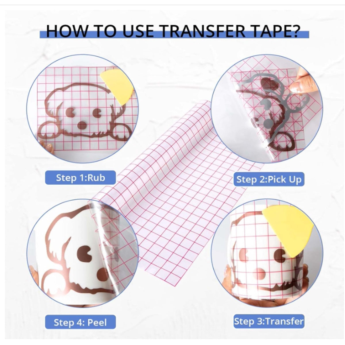 HTVRONT Transfer Tape PET for Adhesive Vinyl for Stickers Decals Doors & Windows 12*13ft-Red Grid — product image 3