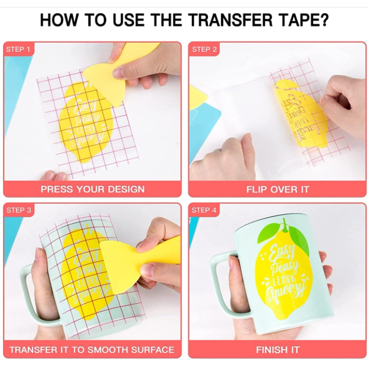 HTVRONT Transfer Tape PET for Adhesive Vinyl for Stickers Decals Doors & Windows 12*13ft-Red Grid — product image 5