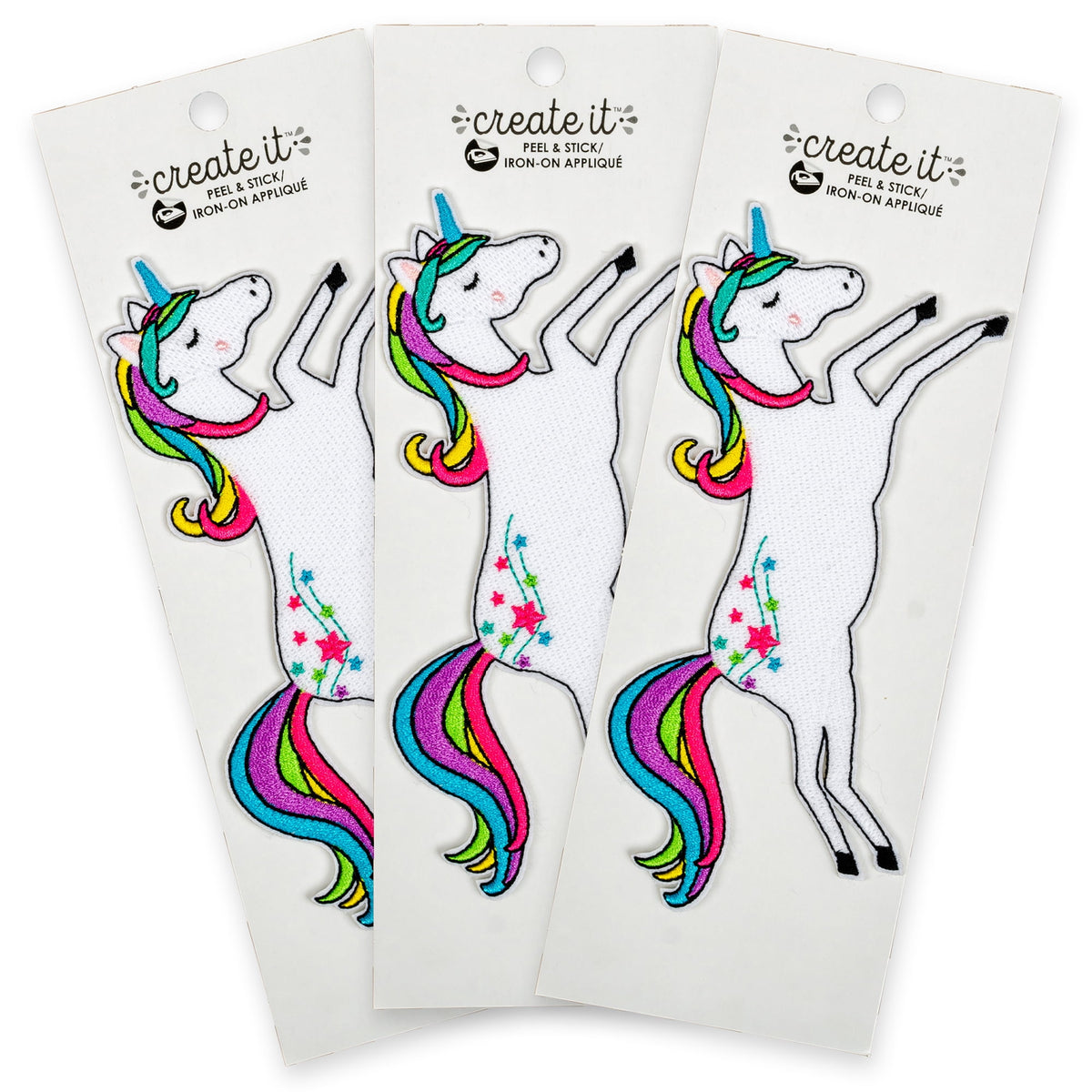 Create It Large Unicorn Applique – Peel & Stick or Iron-on; Multicolor 2.75in Tall, 3 Pieces — product image 2