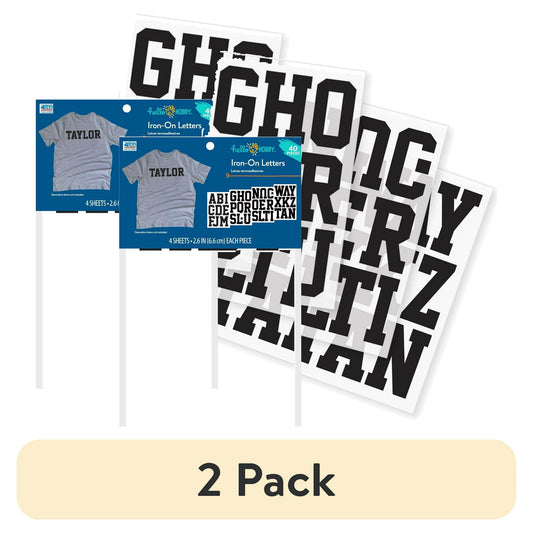 (2 pack) Hello Hobby Sport Iron-on Letters, 3 in Polyvinyl, Black, 4 Sheets