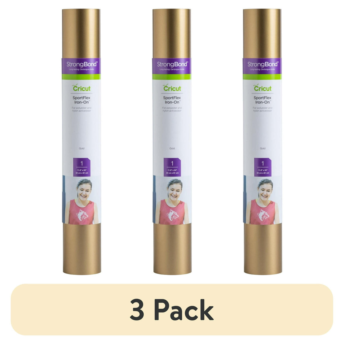 (3 pack) Cricut SportFlex Iron-On Vinyl, Gold, 11.8" x 24"