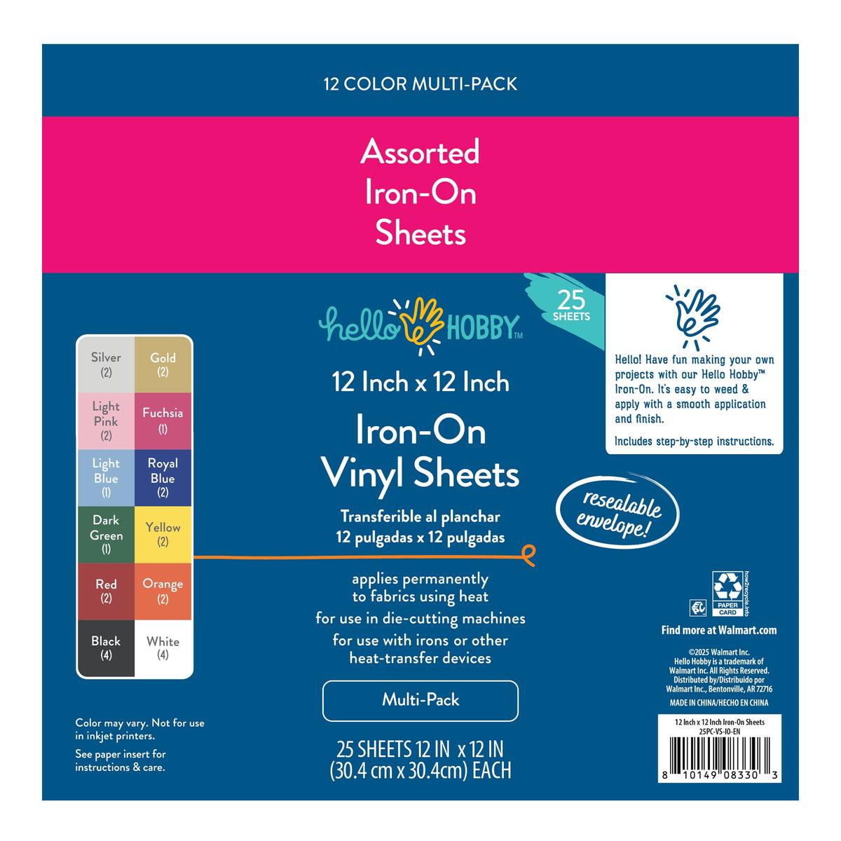 Hello Hobby Iron-On Craft Vinyl Sheets, 12 in x 12 in, 25 Count — product image 3