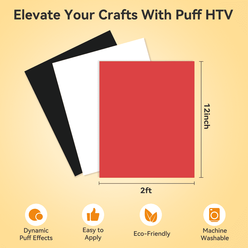 HTVRONT Heat Transfe Puff Vinyl- 12" x 2ft for T-Shirts, 3D Puff Heat Transfer Vinyl for Cutting Machine - Easy to Cut & Weed & Transfer-Black — product image 3