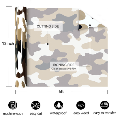 HTVRONT Heat Transfer Vinyl Roll-12" x 6ft for Shirts, Iron on Vinyl for All Cutting Machine-Easy to Cut & Weed for Heat Transfer Design-Camo Brown — product image 2