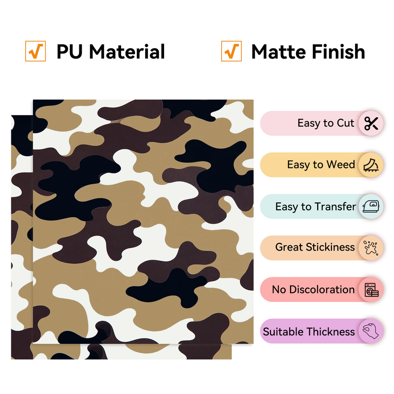 HTVRONT Heat Transfer Vinyl Roll-12" x 6ft for Shirts, Iron on Vinyl for All Cutting Machine-Easy to Cut & Weed for Heat Transfer Design-Camo Brown — product image 3