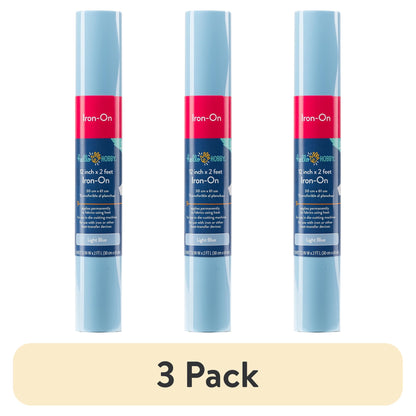 (3 pack) Hello Hobby 12" x 2' Light Blue Iron-On Craft Vinyl Roll