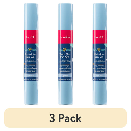 (3 pack) Hello Hobby 12" x 2' Light Blue Iron-On Craft Vinyl Roll