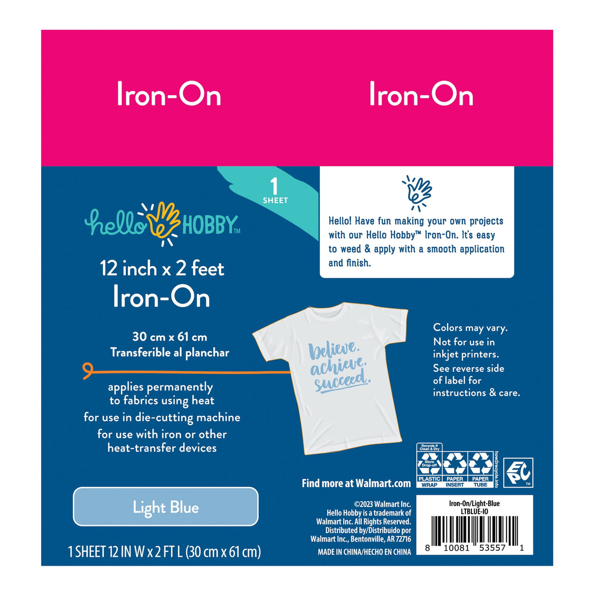 (3 pack) Hello Hobby 12" x 2' Light Blue Iron-On Craft Vinyl Roll — product image 4