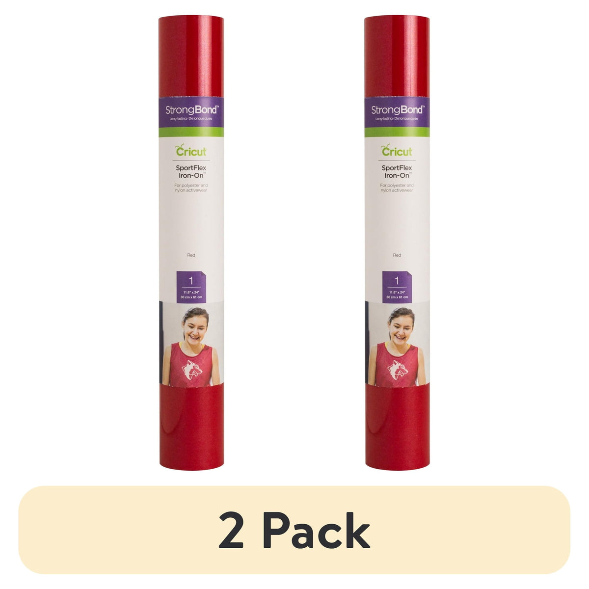 (2 pack) Cricut SportFlex Iron-On Vinyl, Red, 11.8" x 24"