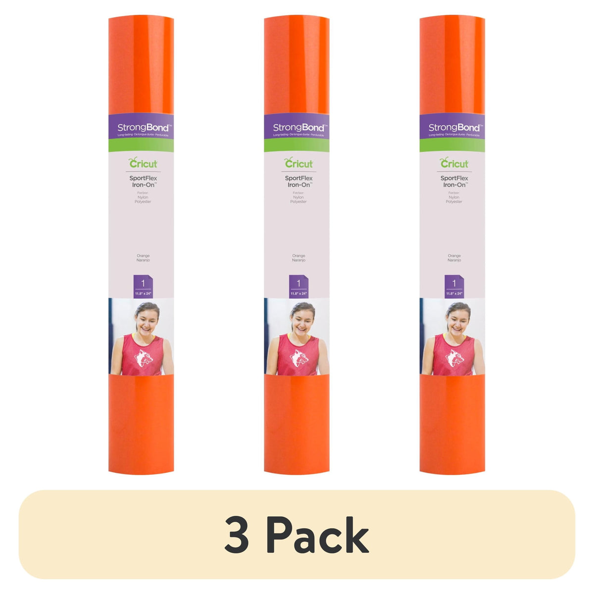 (3 pack) Cricut SportFlex Iron-On Vinyl, Orange, 11.8" x 24"