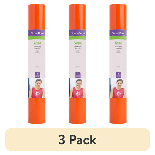 (3 pack) Cricut SportFlex Iron-On Vinyl, Orange, 11.8" x 24"