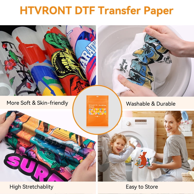 HTVRONT DTF Transfer Film for Sublimation-12 Sheets of A4 (8.3×11.7") for Inkjet Printers, Direct to Film Transfer Paper for Cotton T-shirts, Easy to Use, Vivid Colors — product image 6