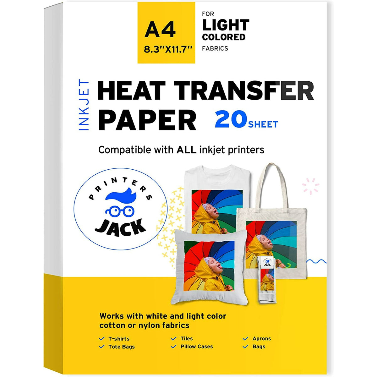(2 pack) Printers Jack Iron on Heat Transfer Paper for White and Light Fabric, 1 Layer, 20 Sheets 8.3x11.7 inch — product image 2