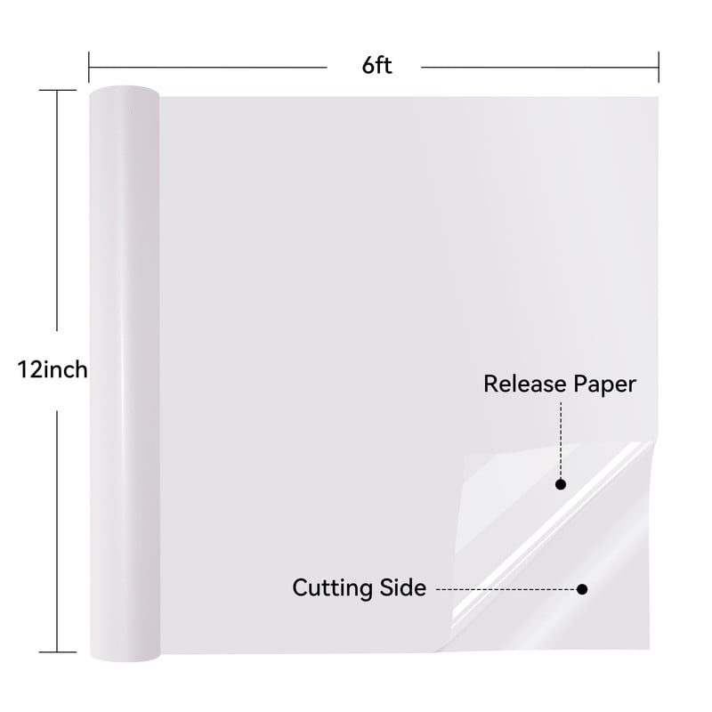 HTVRONT Permanent Vinyl Matte - 12" x 6FT Adhesive Vinyl Roll for Cutting Machine, Signs, Scrapbooking, Craft, Die Cutters-White — product image 2