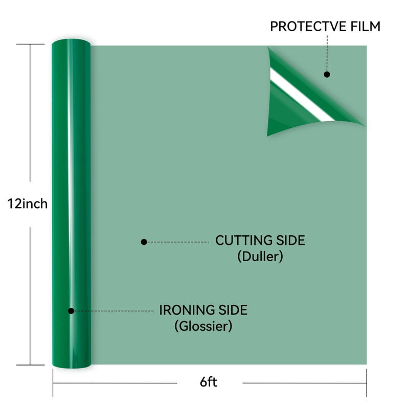HTVRONT Heat Transfer Vinyl Roll-12" x 6ft for Shirts, Iron on Vinyl for All Cutting Machine - Easy to Cut & Weed for Heat Transfer Design-Light Green — product image 2