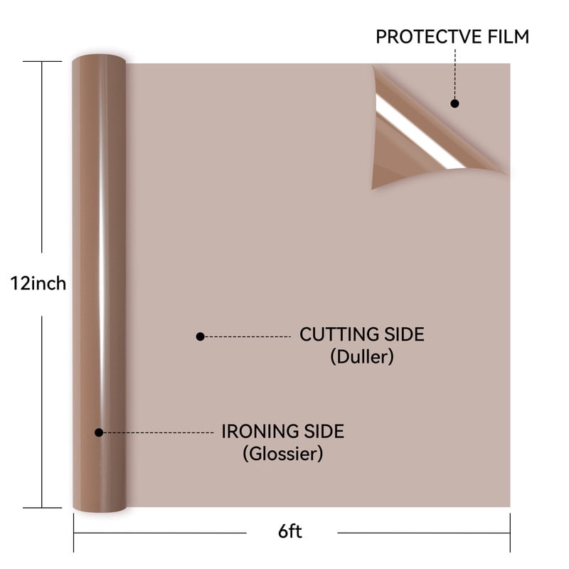 HTVRONT Heat Transfer Vinyl Roll-12" x 6ft for Shirts, Iron on Vinyl for All Cutting Machine - Easy to Cut & Weed for Heat Transfer Design-Dark Khaki — product image 2