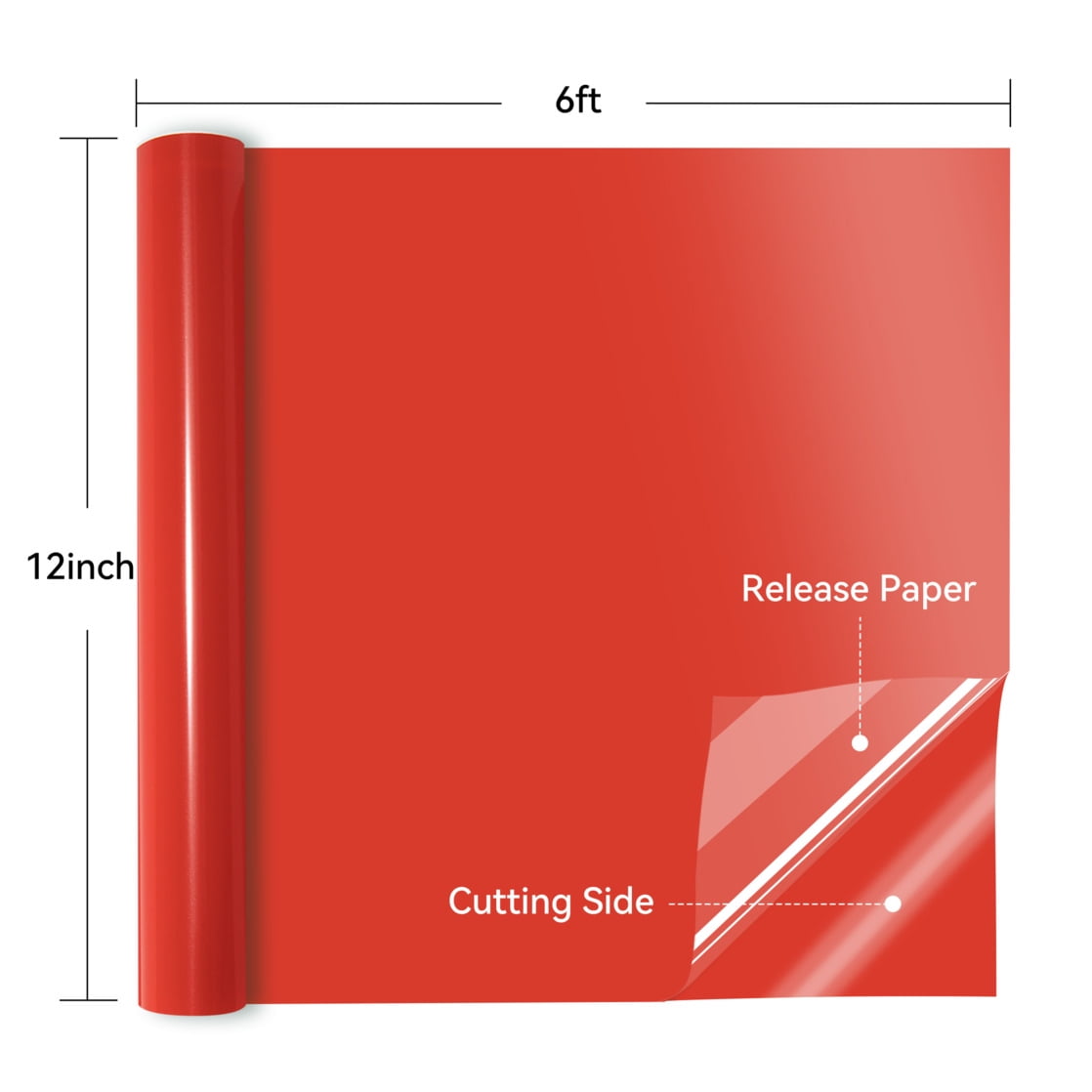 HTVRONT Permanent Vinyl Glossy-12" x 6FT Adhesive Vinyl Roll for Cutting Machine, Signs, Scrap Booking, Craft, Die Cutters-Red — product image 2