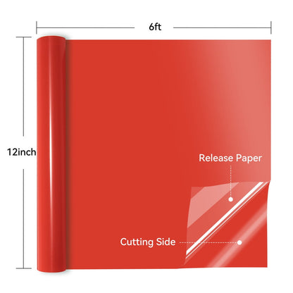HTVRONT Permanent Vinyl Glossy-12" x 6FT Adhesive Vinyl Roll for Cutting Machine, Signs, Scrap Booking, Craft, Die Cutters-Red — product image 2