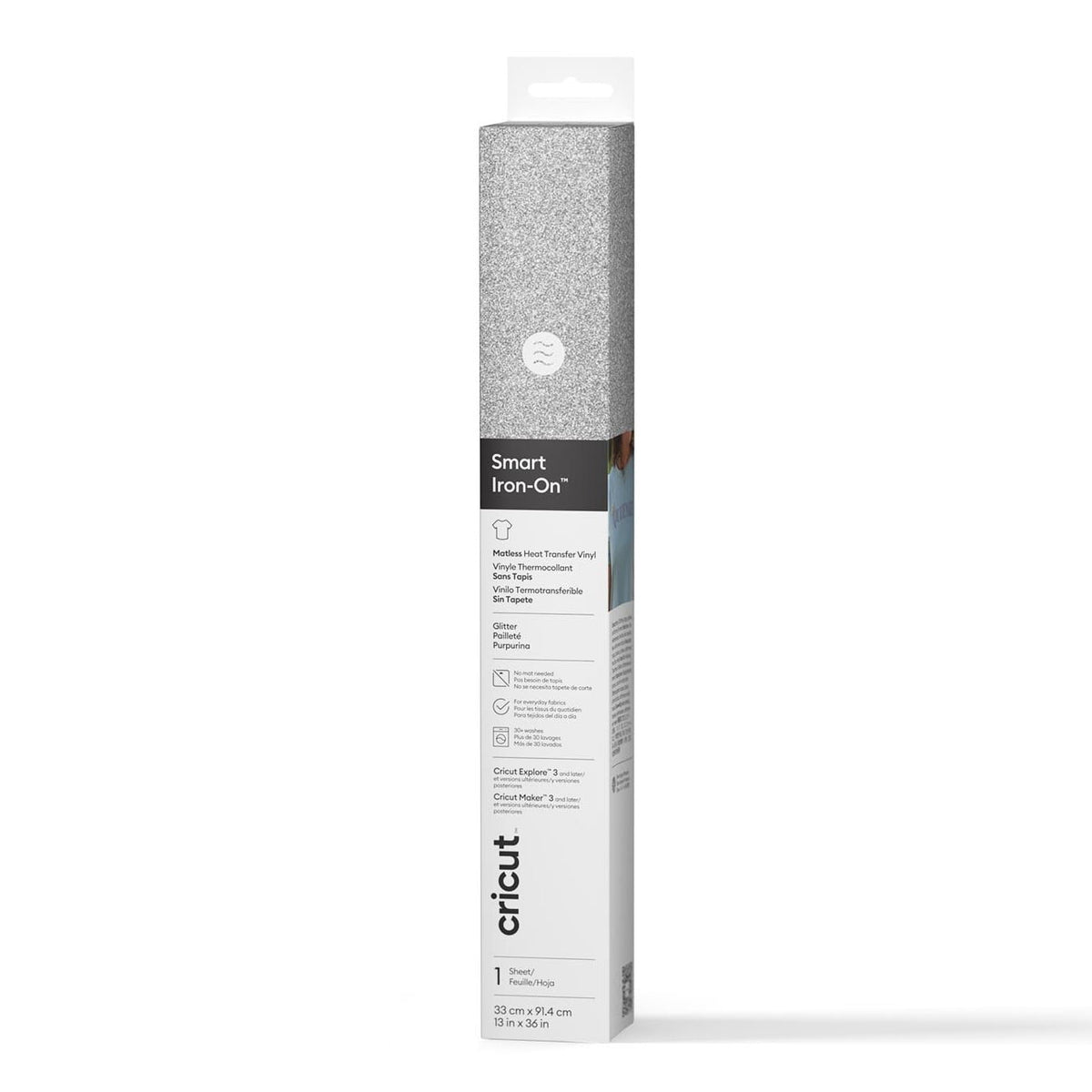 Cricut Smart Iron On Glitter Matless Heat Transfer Vinyl (3 ft), 13" x 36", Silver