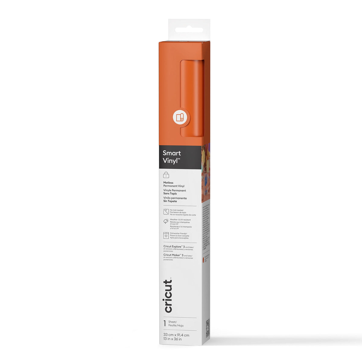Cricut Smart Vinyl Matless Permanent Vinyl (3 ft), Orange, 13 x36, Roll