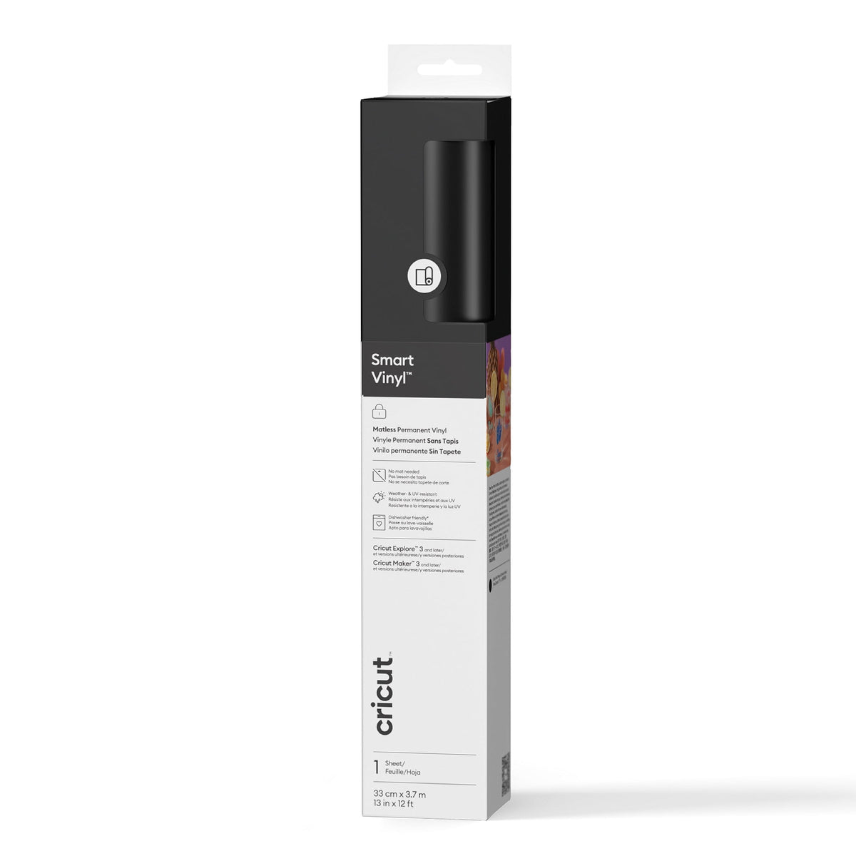 Cricut Smart Vinyl Matless Permanent Vinyl (12 ft), Black, 13 x12, Roll
