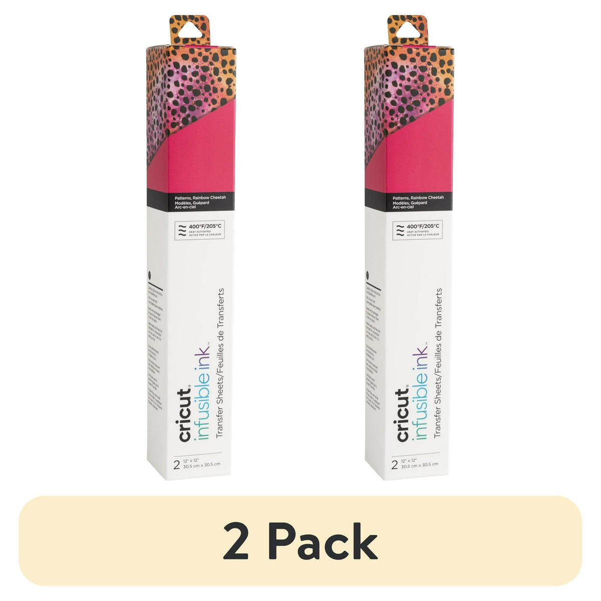 (2 pack) Cricut® Infusible Ink Sheets Pattern (2 count), Rainbow Cheetah, 12" x 12"