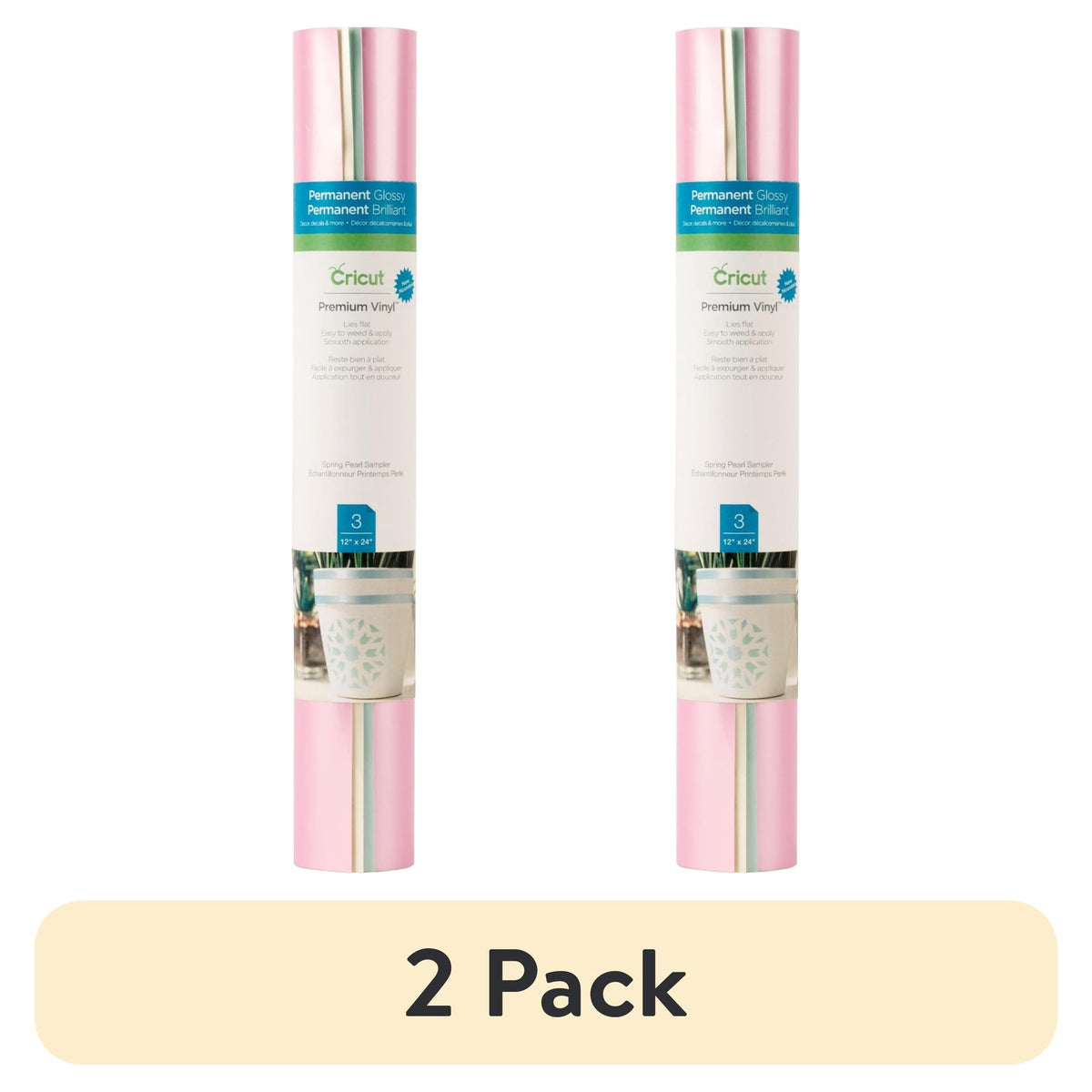 (2 pack) Cricut® Premium Vinyl™ Pearl Metallic Sampler, Spring – Permanent, 12" x 24"