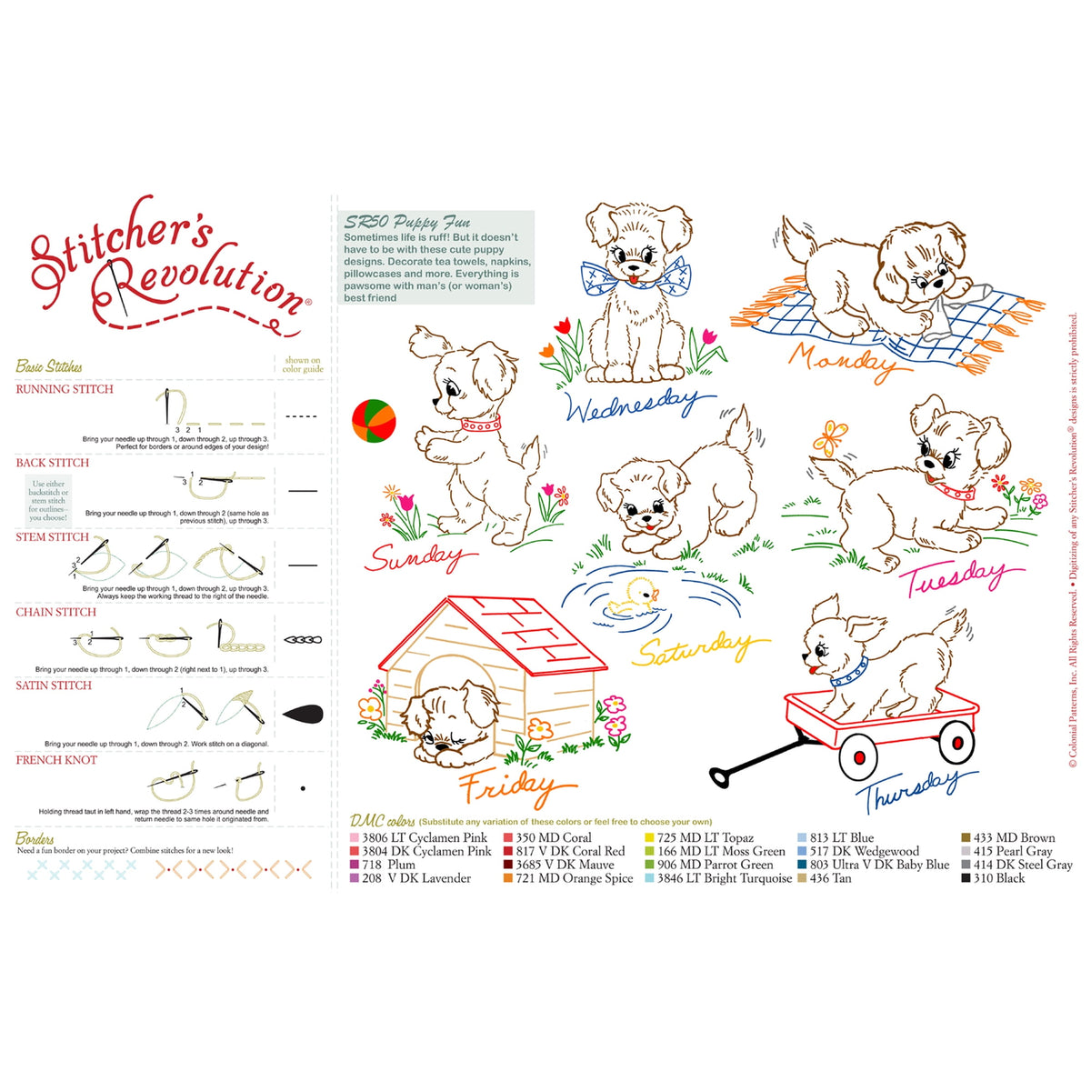 (3 pack) Stitcher's Revolution Puppy Fun Iron-on Transfer Pattern for Embroidery — product image 4