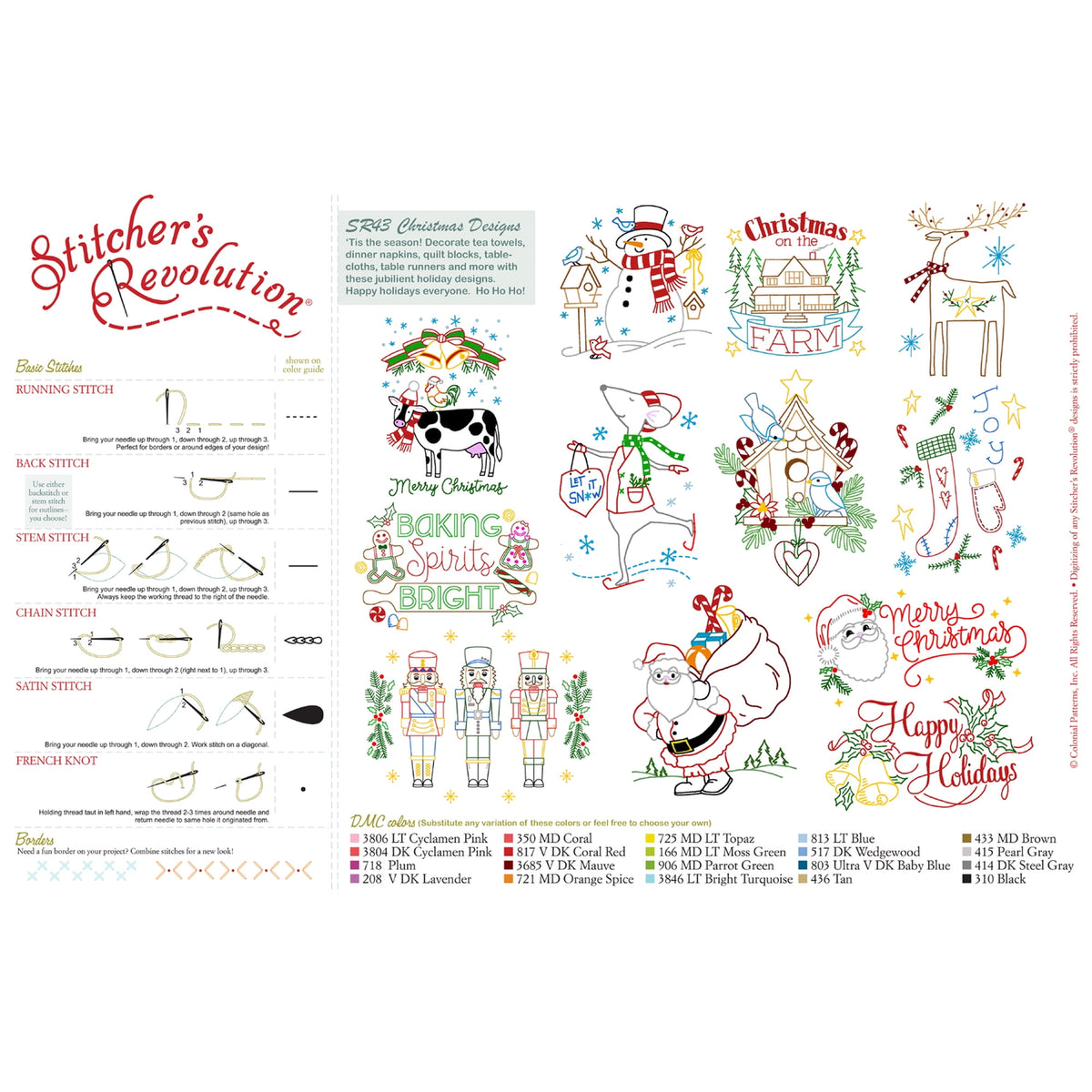 (3 pack) Stitcher's Revolution Christmas Designs Iron-on Transfer Pattern for Embroidery, Stitching, and Painting by Aunt Martha's — product image 3