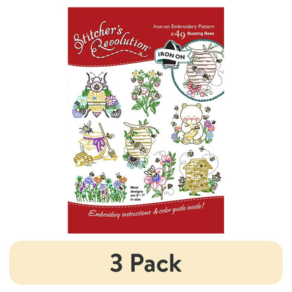 (3 pack) Stitcher's Revolution Buzzing Bees Iron OnTransfer Pattern for Embroidery, 8 Designs