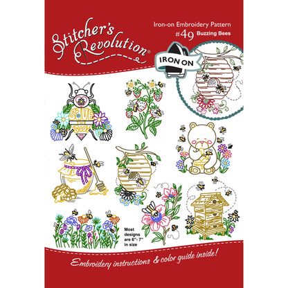 (3 pack) Stitcher's Revolution Buzzing Bees Iron OnTransfer Pattern for Embroidery, 8 Designs — product image 2
