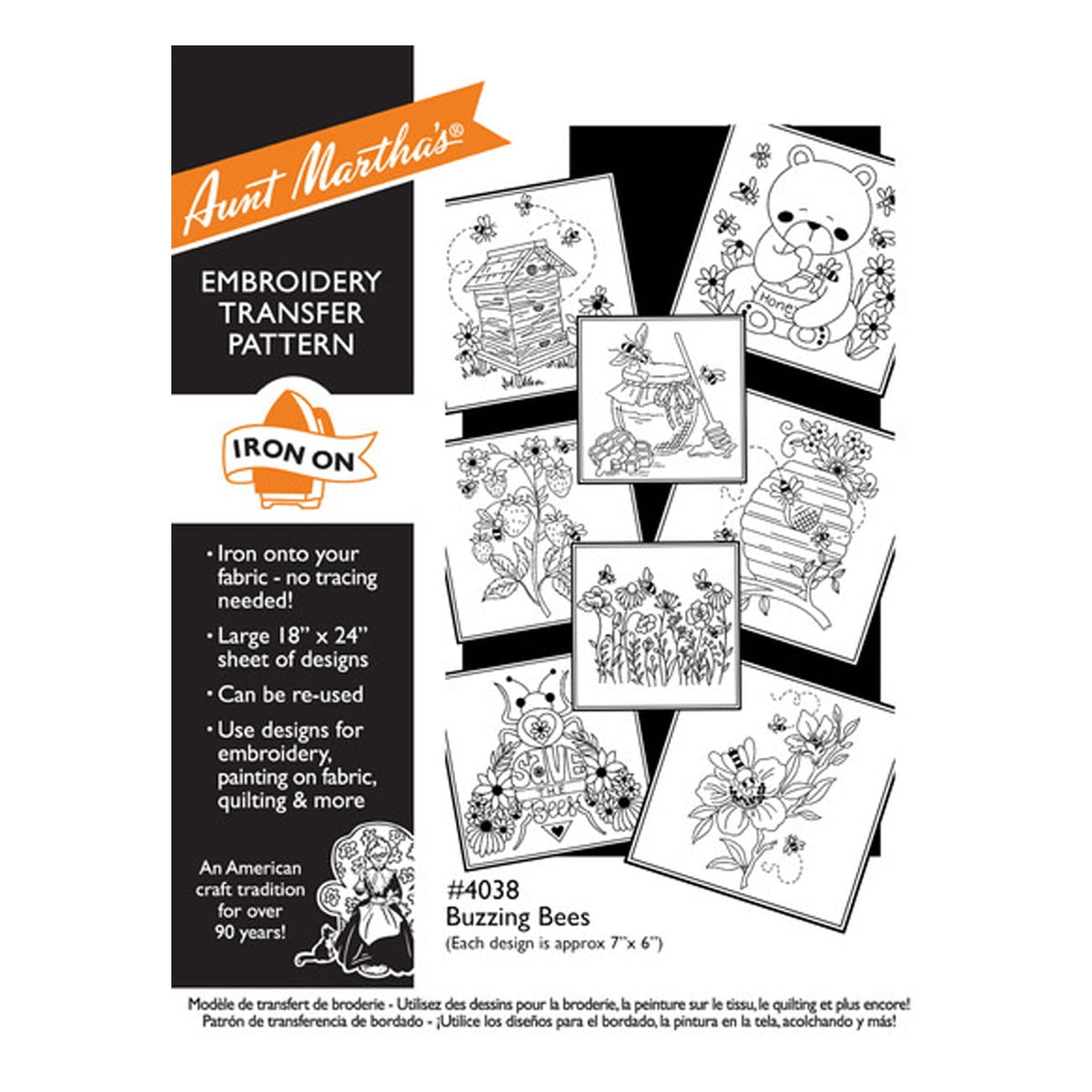 (3 pack) Stitcher's Revolution Buzzing Bees Iron OnTransfer Pattern for Embroidery, 8 Designs — product image 3