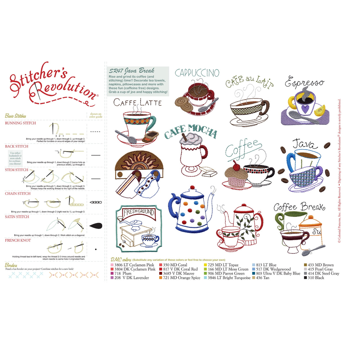 (3 pack) Stitcher's Revolution Java Break Iron OnTransfer Pattern for Embroidery, 12 Designs — product image 4