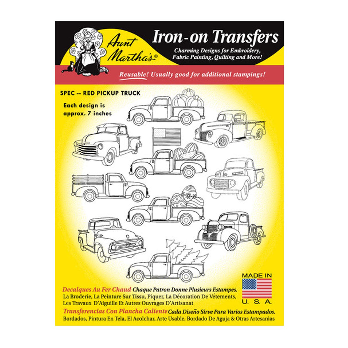 (3 pack) Stitcher's Revolution Retro Red Truck Iron On Pattern for Embroidery, 11 Designs — product image 3