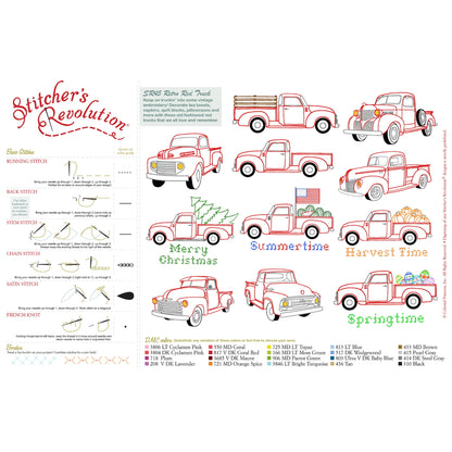 (3 pack) Stitcher's Revolution Retro Red Truck Iron On Pattern for Embroidery, 11 Designs — product image 4
