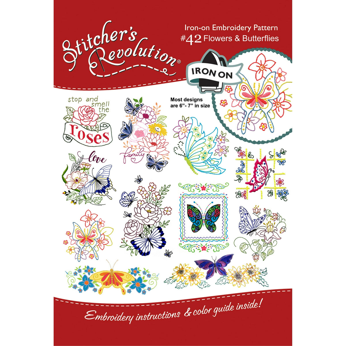 (3 pack) Flowers and Butterflies Iron On Transfer Pattern for Embroidery, 12 Designs — product image 2