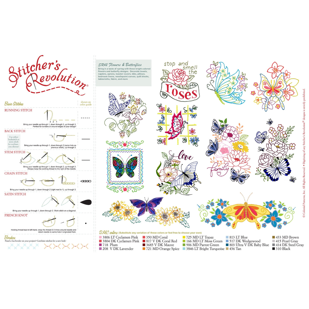 (3 pack) Flowers and Butterflies Iron On Transfer Pattern for Embroidery, 12 Designs — product image 3