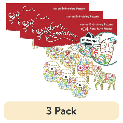 (3 pack) Floral Farm Friends Iron-on Transfers for Embroidery and Fabric Painting by Stitcher's Revolution