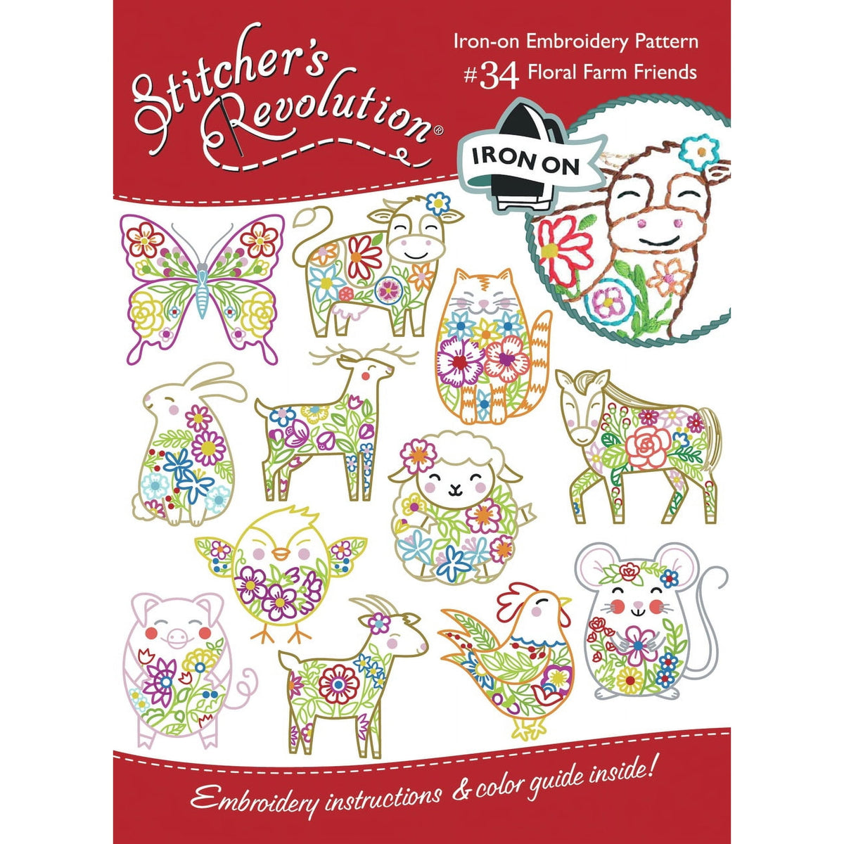 (3 pack) Floral Farm Friends Iron-on Transfers for Embroidery and Fabric Painting by Stitcher's Revolution — product image 2