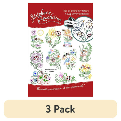 (3 pack) Stitcher's Revolution Brand Ladybugs Iron-on Transfer Pattern for Embroidery