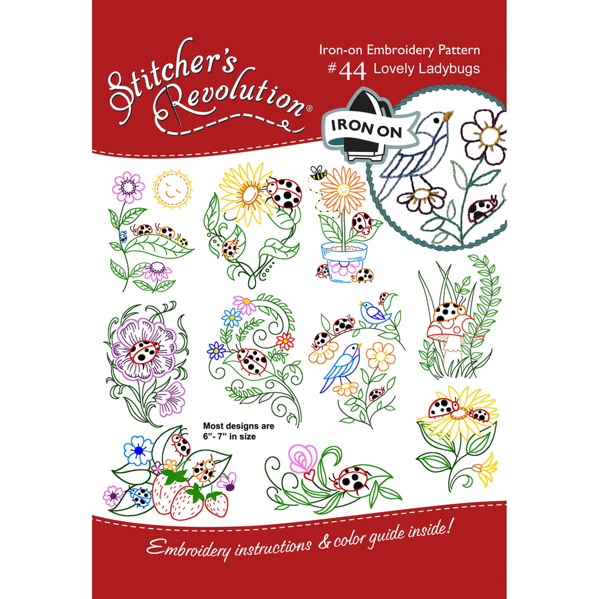 (3 pack) Stitcher's Revolution Brand Ladybugs Iron-on Transfer Pattern for Embroidery — product image 2