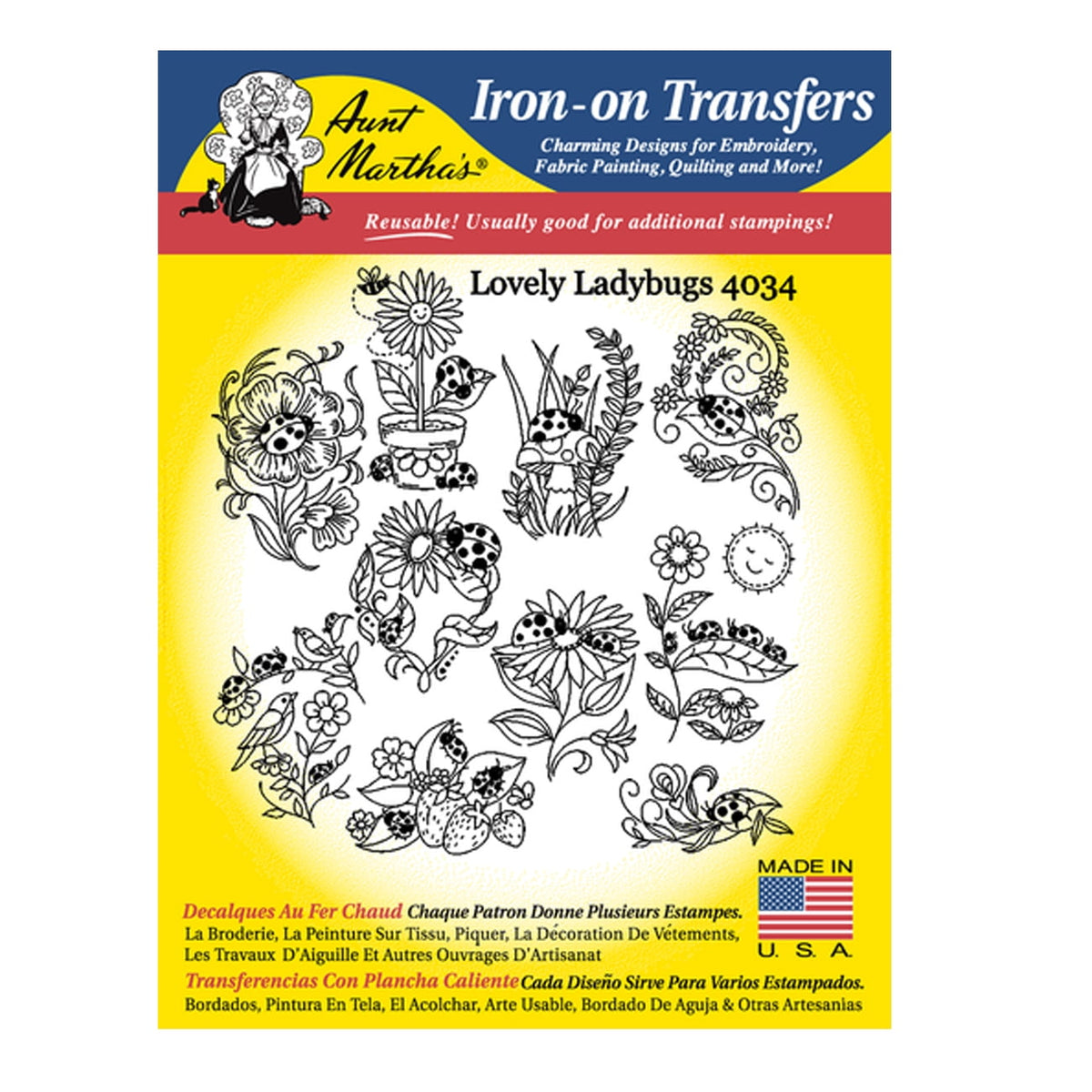 (3 pack) Stitcher's Revolution Brand Ladybugs Iron-on Transfer Pattern for Embroidery — product image 3