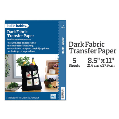 Hello Hobby Dark Fabric Transfer Paper, Inkjet Printable, 8.5" x 11", 5 Sheets — product image 2