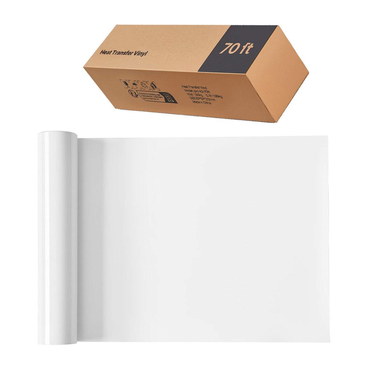 KFFKFF Heat Transfer Vinyl Roll, 12 in x 70 ft, Glossy White HTV for Iron-On Applications, Simple to Cut and Weed, Durable Adhesion, Works with Cutting Machines, Suitable for T-Shirts, Pillows, Hats