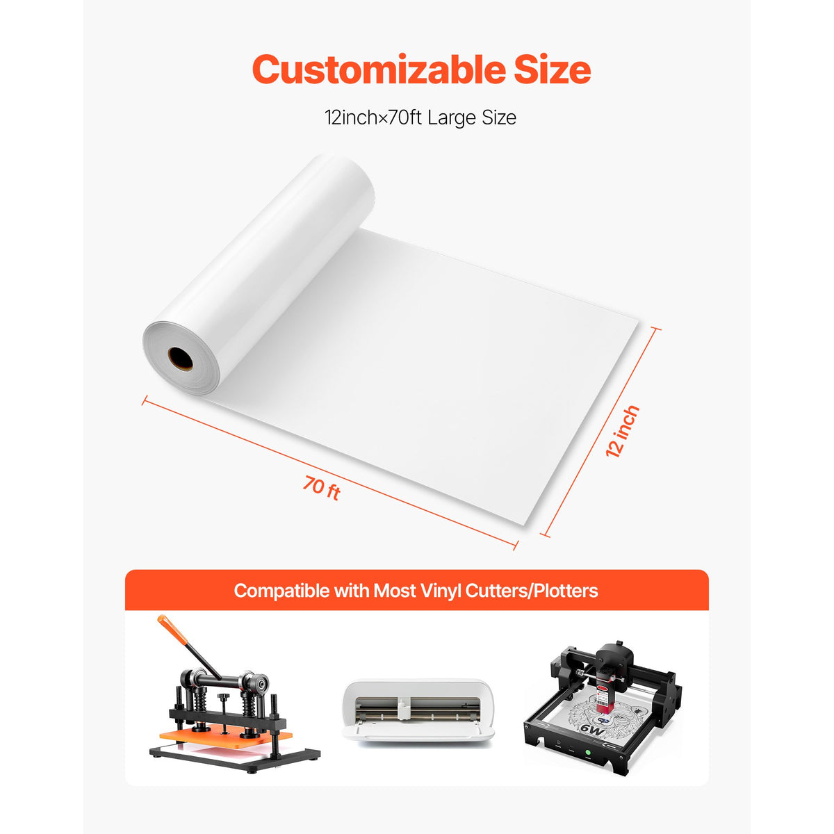 KFFKFF Heat Transfer Vinyl Roll, 12 in x 70 ft, Glossy White HTV for Iron-On Applications, Simple to Cut and Weed, Durable Adhesion, Works with Cutting Machines, Suitable for T-Shirts, Pillows, Hats — product image 6