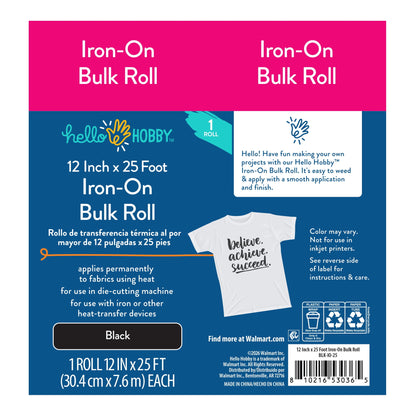 Hello Hobby 12" x 25' Black Iron-On Craft Vinyl Bulk Roll — product image 3