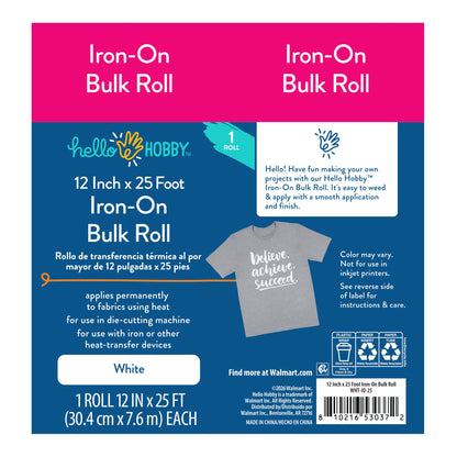 Hello Hobby 12" x 25' White Iron-On Craft Vinyl Bulk Roll — product image 3